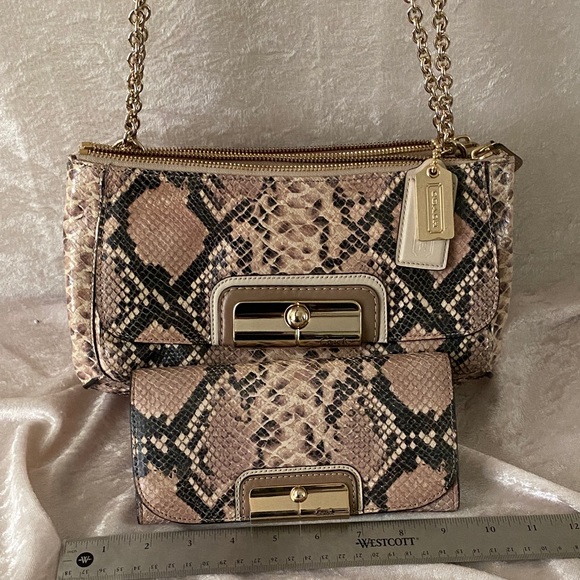 Coach Beige and Black Snake Print purse and wallet set. Excellent condition